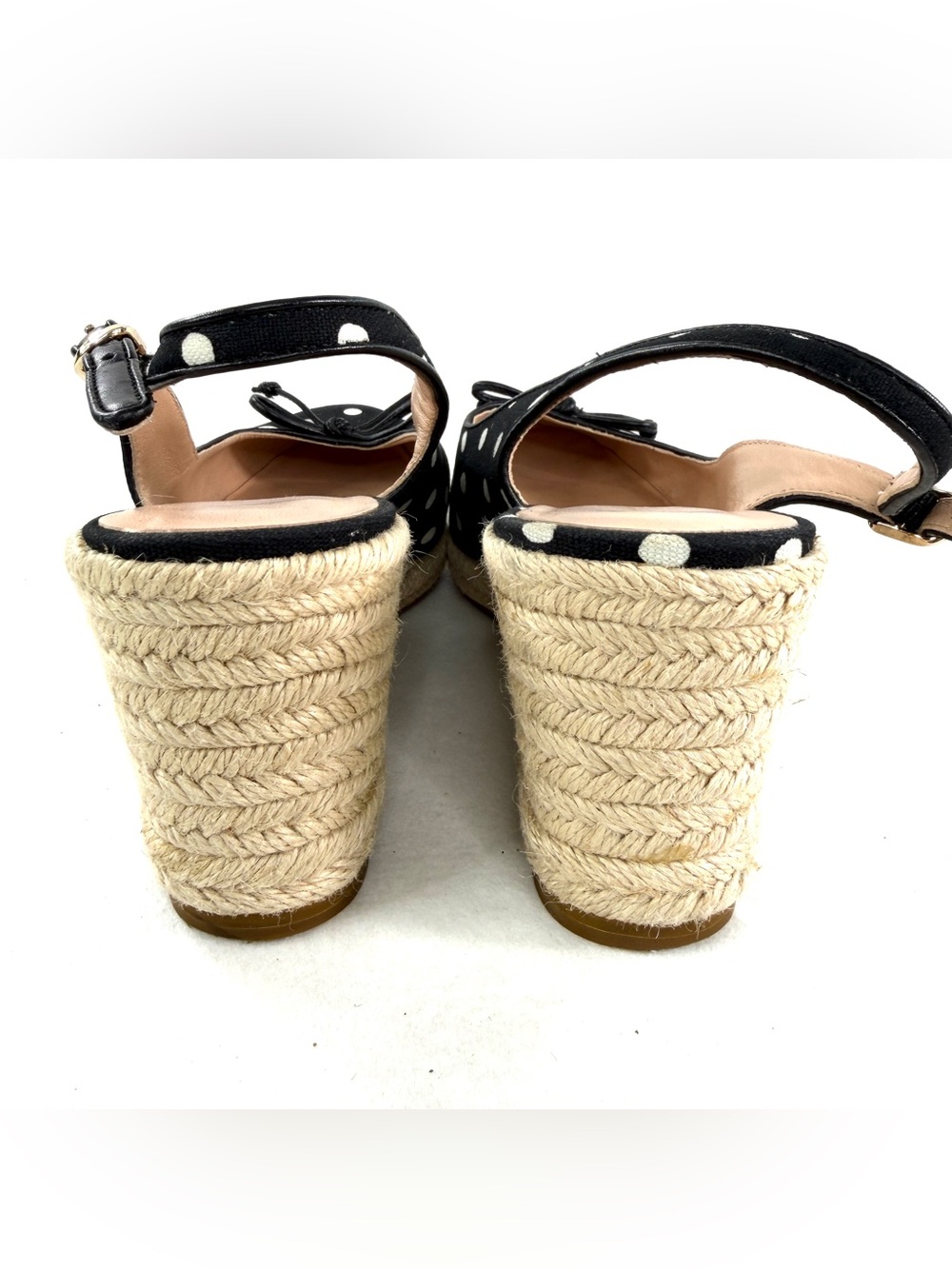 KATE SPADE Panama Women Size 6.5 Black White Polka Dot Espadrille Wedge Shoe - Picture 4 of 9